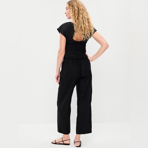 🆕 Old Navy Women's High-Waisted Linen-Blend Straight Ankle Pants Black M 8-10 - Picture 3 of 15
